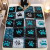 1Pc  Teal Paw Print Quilted Throw Blanket, Patchwork Dog Cat Paw Fleece Blanket For Pet Lovers Home Decor