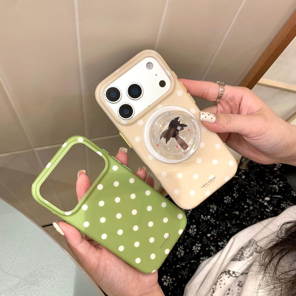 Ins Polka Dot Magnetic Suction Bracket Personalized Coconut Bracket Apple 17promax Mobile Phone Case Is Suitable for 16pro Double Layer