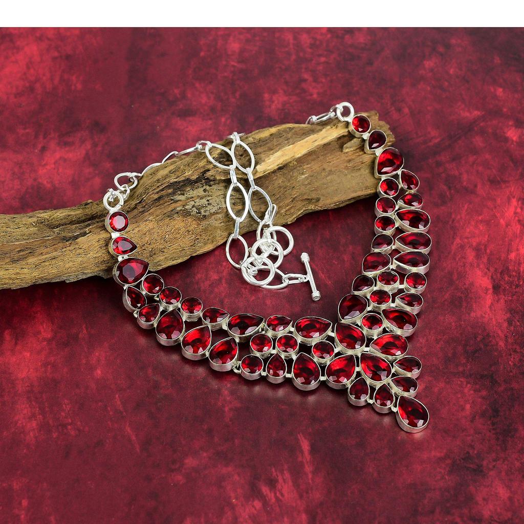 Red Garnet Necklace Gemstone Jewelry, 925 Solid Sterling Silver Necklace, Handmade Jewelry Birthstone Necklace, Gift For Him