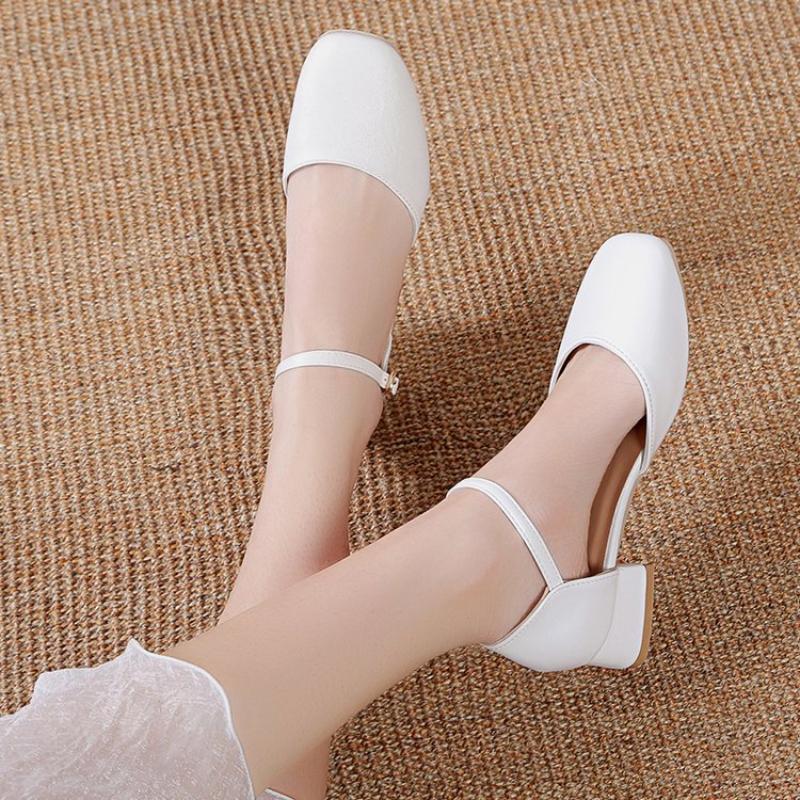 Fashion Women Low Heels Dress Shoes Ankle Strap Sandals Ol Office Zapatos Para Mujeres Black Mary Janes Ladies Footwear Plus Size 34-42