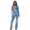 European & American Animal Print Hooded Color Block Elastic Jacket & Pants Set