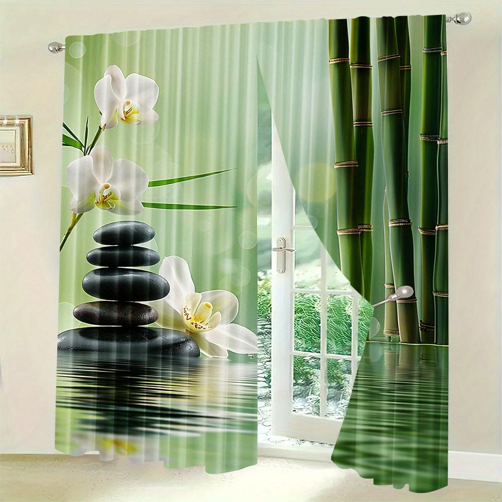 2PCS Bamboo Zen Sheer Curtains Semi-Transparent Polyester Rod Pocket for Living Room Bedroom Kitchen Dining Room