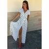 4 Colors Women's Fashion Boho Long Dot Dress Long Dress High Silt Printed Beach Dress Plus Size S-5XL