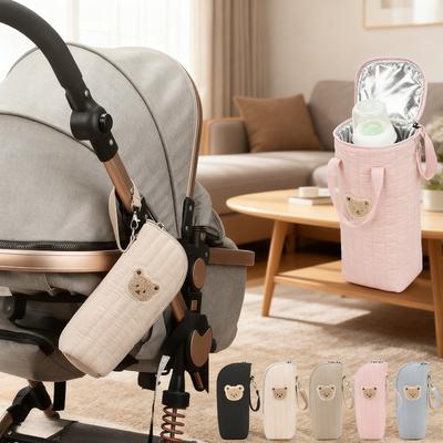 Design Baby Bottle Tote Bag with Aluminum Foil Insulation Bags Cute Bear Water Bottle Thermal Storage Pouch with Stroller Hook