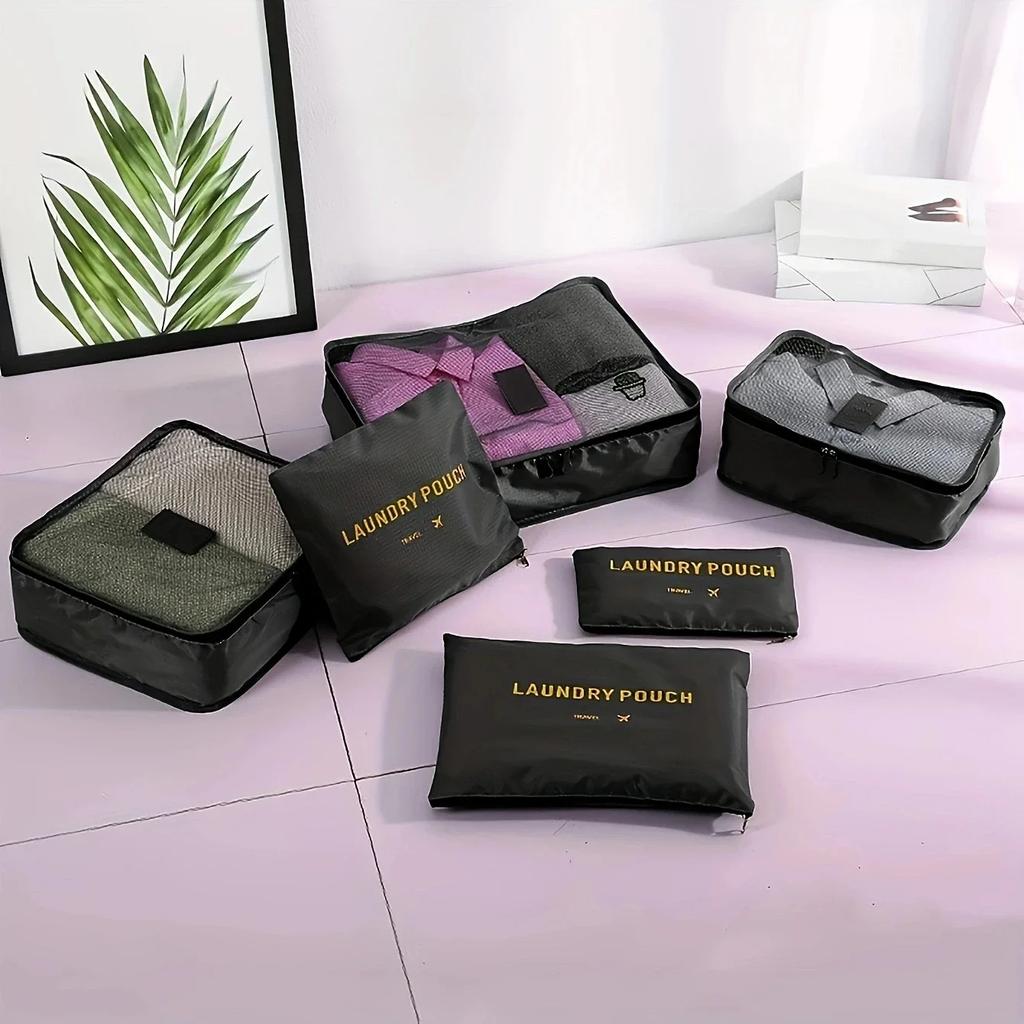 6pcs/12pcs-6 Pack Travel Organize Bags Set, Laundry Pouch, Clothes Zipper Storage Bag, Shoes Bag Six Piece Set