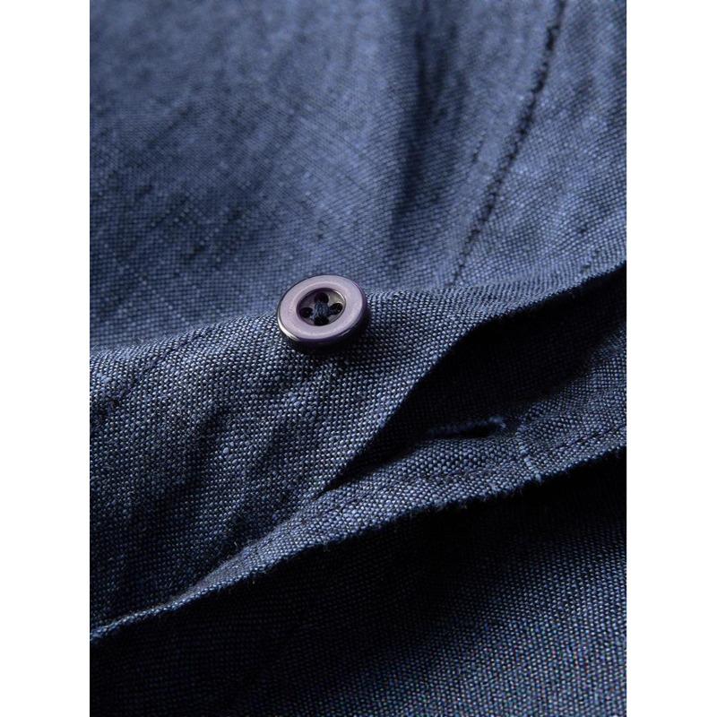 Men's Casual Long Sleeve Cotton Linen Shirt with Turn-Down Collar - Lightweight, Loose Fit for Spring & Autumn.