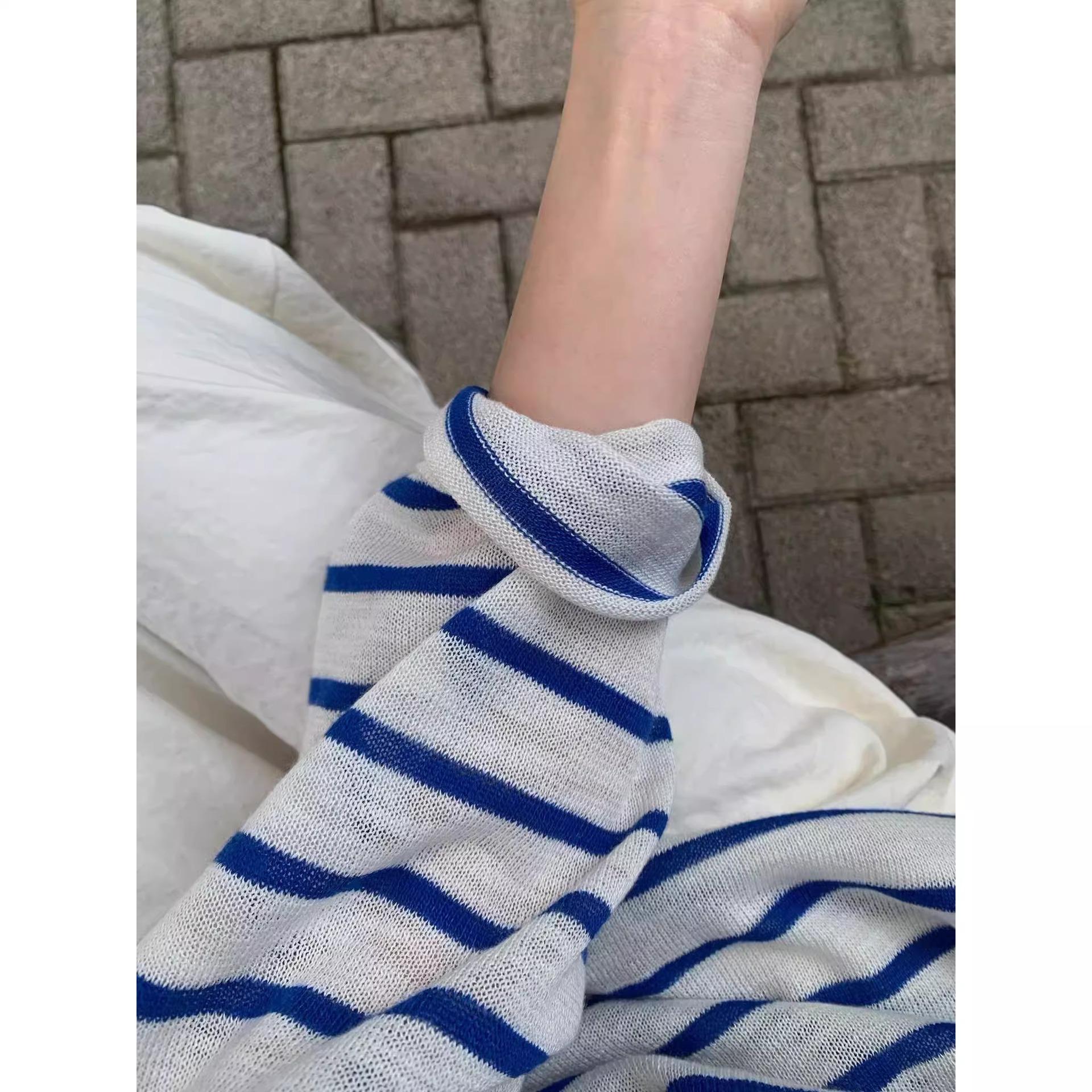 

Женский легкий трикотажный полосатый свитер с длинным рукавом для защиты от солнца XXL