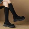 Krazing Pot Flock Autumn Winter Shoes Thick Med Heels Flat Platform Size 43 Modern Boots Stretch Knee Boots