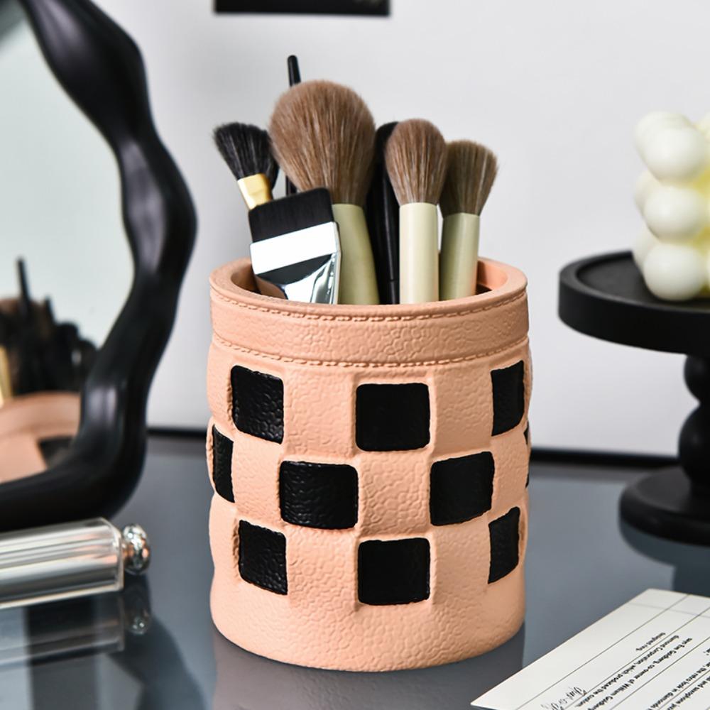Large Capacity Desktop Storage Box Imitation Leather Stationery Storage Makeup Brush