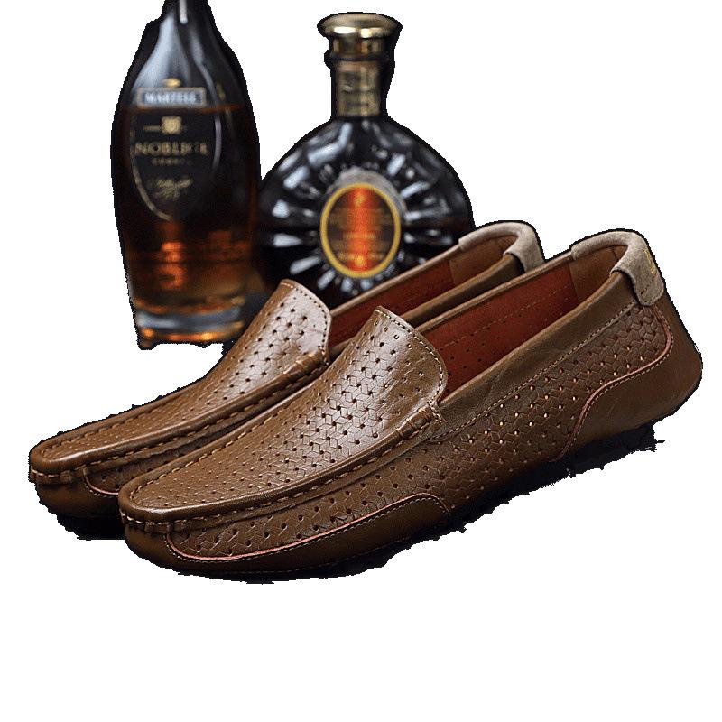 Pánské letní prodyšné kožené nazouvací mokasíny - Vykrajované, Všestranné, Nadměrné velikosti, Měkká podrážka