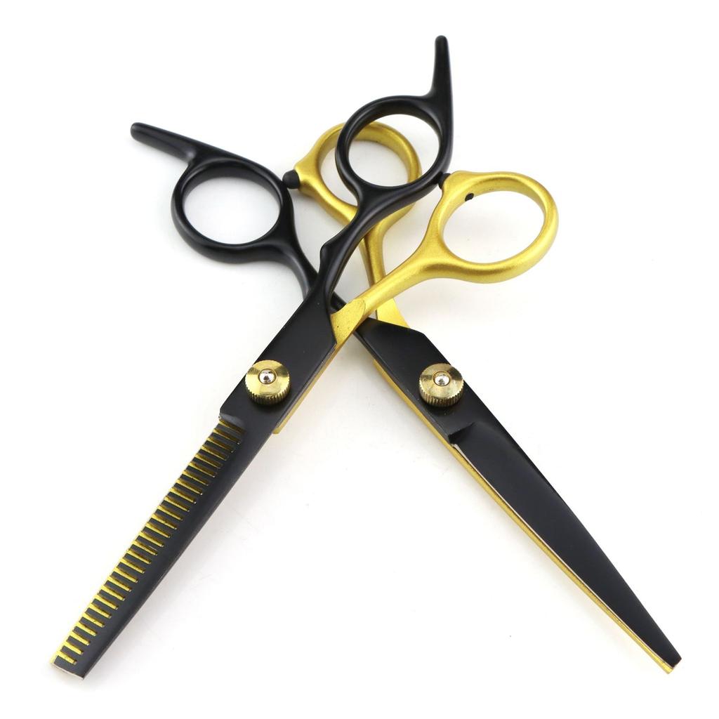 6.0 Inch Black And Gold Hair Scissors, Flat Scissors, Bangs Scissors