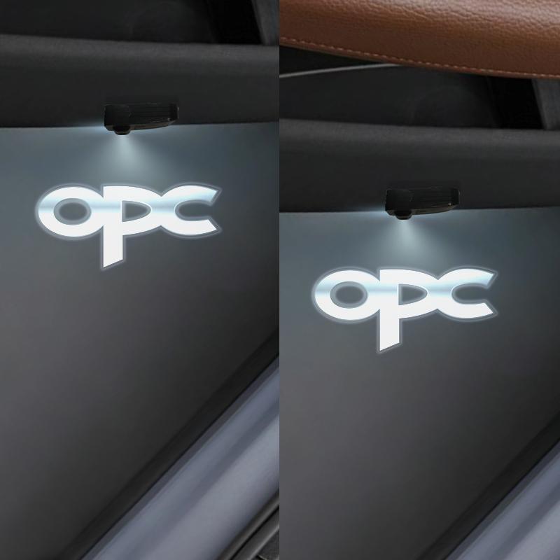 1/2Pcs GTC OPC Line Logo Car Door HD LED Lamps Projector Courtesy Welcome Lights For Opel Adam Astra Insignia Corsa Zafira Mokka