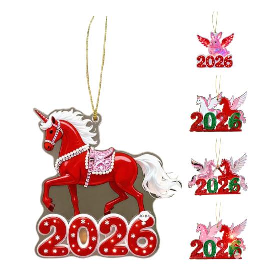 2026 Acryl Pferdeanhänger Auto Rückspiegel Ornament 2D Hängeanhänger für Feiertagsdekoration Süßes Geschenk für Autoliebhaber