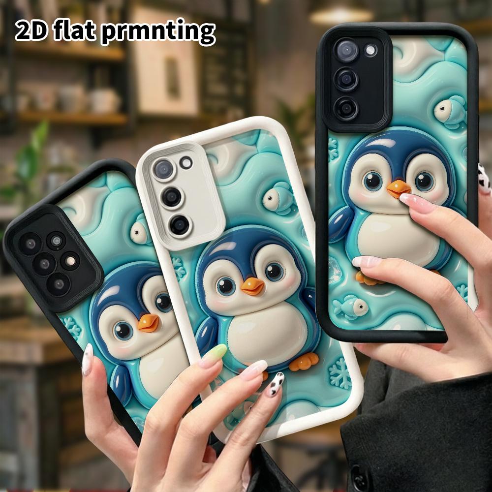 Phone case: 2D flat, suitable for Samsung Galaxy A34 A35 M05 M06 S20 S22 S21 FE Plus 5G protective case, blue and white chubby penguin, perfect Christ