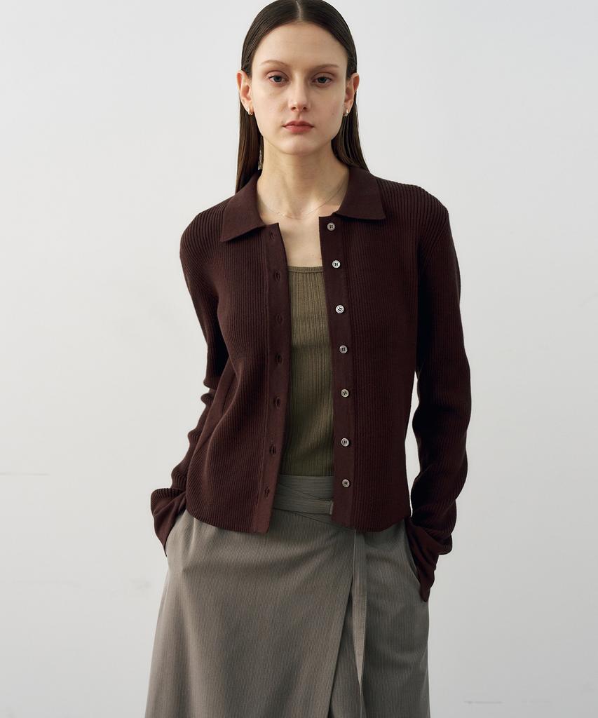 NOIRER FOR WOMAN Cotton Ribbed Shirt Knit (Brown)