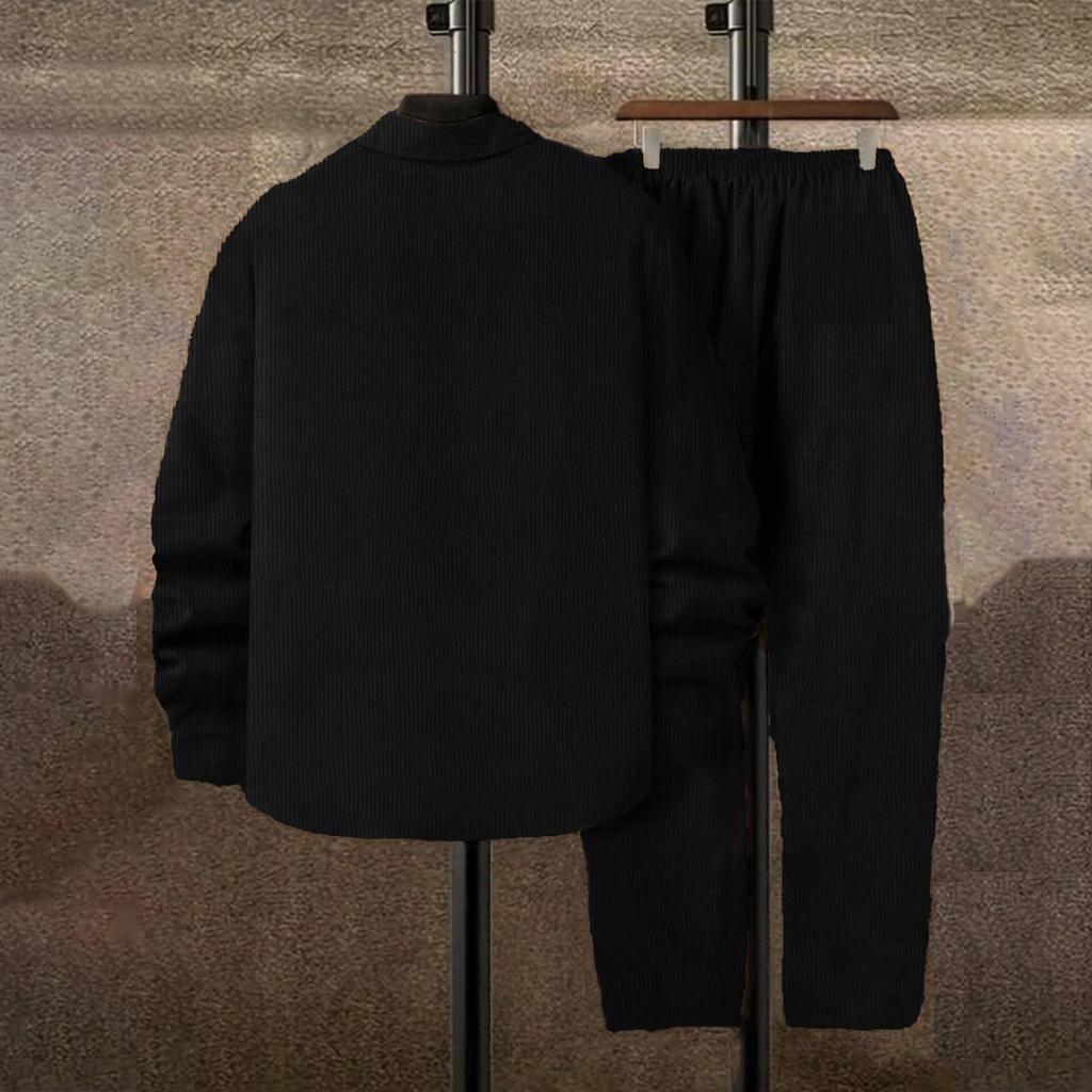 Solid Color Casual Men's Lace-Up Corduroy Set