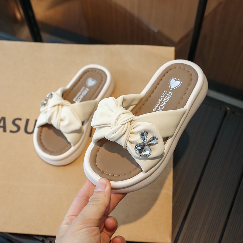 Mädchen Prinzessin Hausschuhe mit Bogen-knoten Weiche Sohle Kinder Sommer Strand Schuhe Mode Kleine Kinder Strass Hausschuhe 2024 Sommer