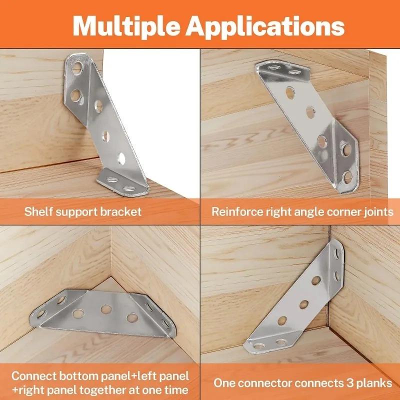 64pcs Corner Brackets Stainless Steel Furniture Angle Shelf Connector Cabinet Support Fixing Frame Corner Brace With Screws