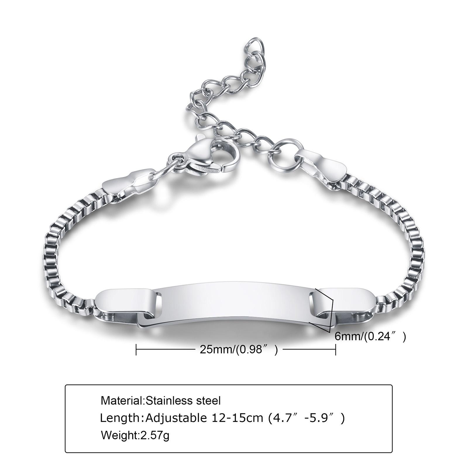 

Engraved Custom Name ID Bracelet With Heart for Little Boy Girl, Stainless Steel Personalized Zircon Birthday Gift NO Engrave