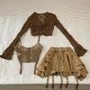 Harajuku Vintage-Mode 3-teiliges Set für Damen, kurze Strickjacke + schmale Weste + Y2k E-Girl-Rock mit hoher Taille, Hot Girls-Anzug im koreanischen Stil