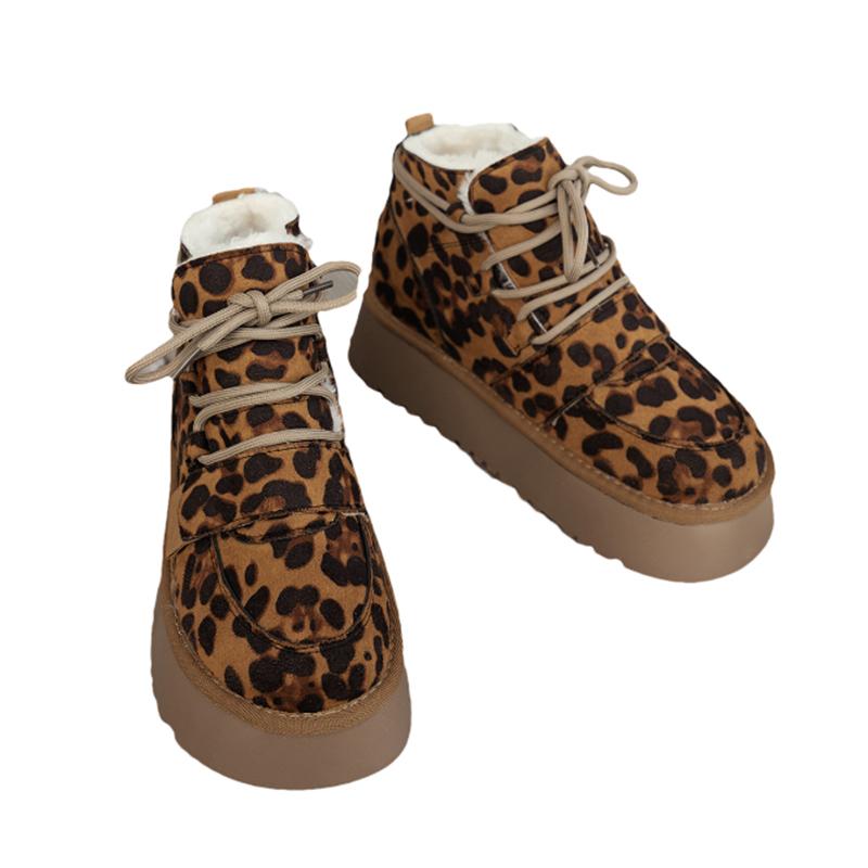 Fashion Women Leopard Platform Snow Ankle Boots Flats Warm Cotton Shoes Woman 2025 Trend Fashion Casual Sneakers Winter New Mujer Botas
