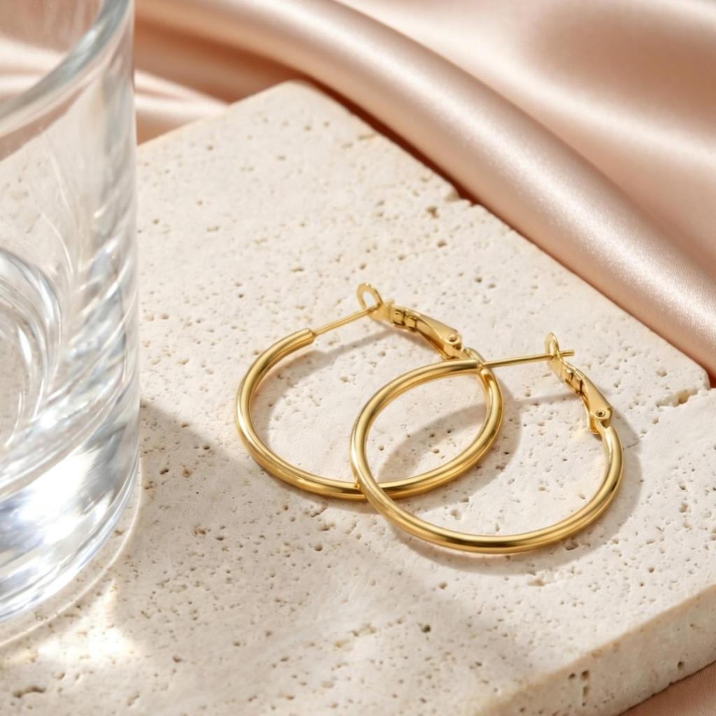 Simple Trendy 18K Gold Plated Hoop Earrings for Women Stainless Steel Large Circle Earrings Classic Piercing Jewelry Gifts