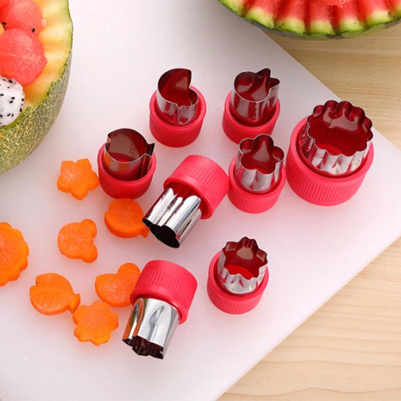 8Pcs/set Vegetables Cutter Set Plastic Handle Mini Pie Cookie Cutters Fruit Pastry Stamp Mold Stainless Steel Fruit Cutting Tool