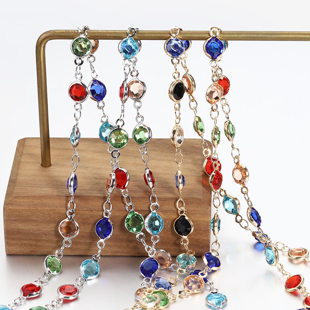 1meter 6mm Colorful Crystal Beads Beaded Chain Glass Bead KC Gold Necklace Chain Accessories for Jewelry Making Crafts DIY