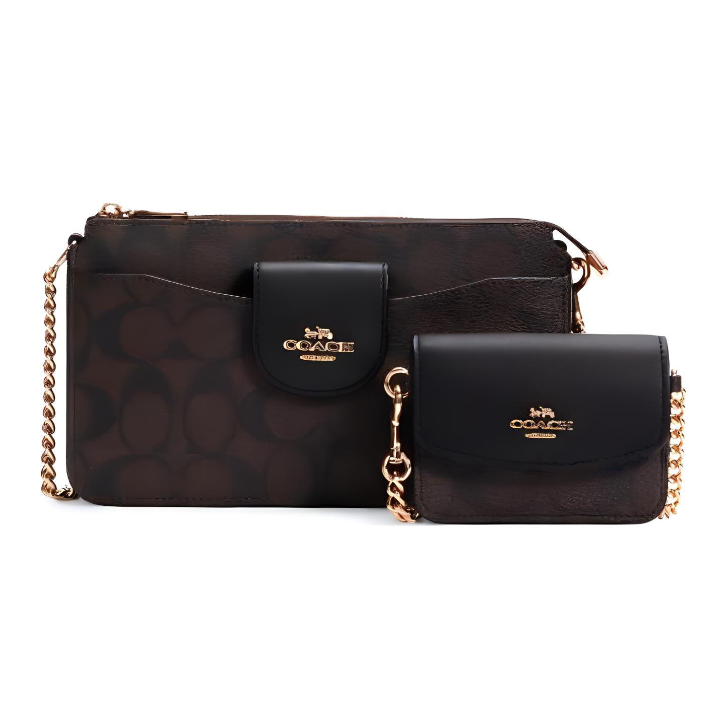 

Coach Poppy 10 Fashion Monogram Chain Zipper Closure Leather Mini Shoulder Crossbody Bag Women Bags Dark-Brown C3328-IMAA8 Basic Set (Bag+Dust Bag)