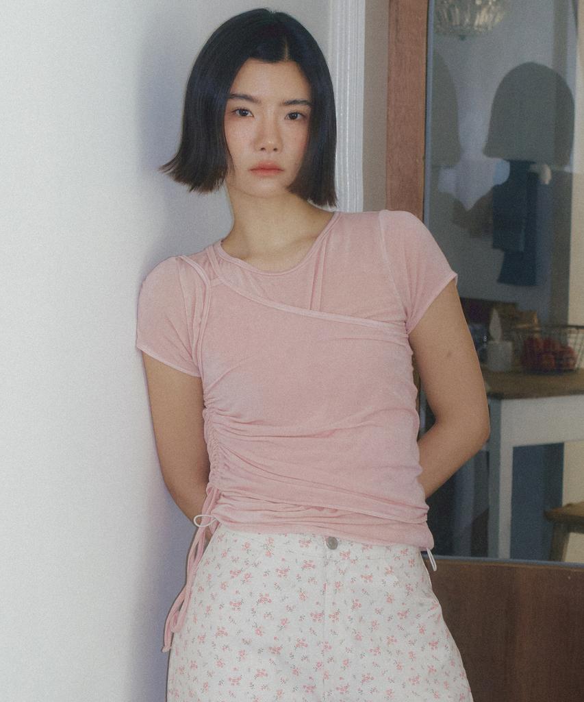 REORG Asp Shirring Sleeveless With T-Shirts Baby Pink