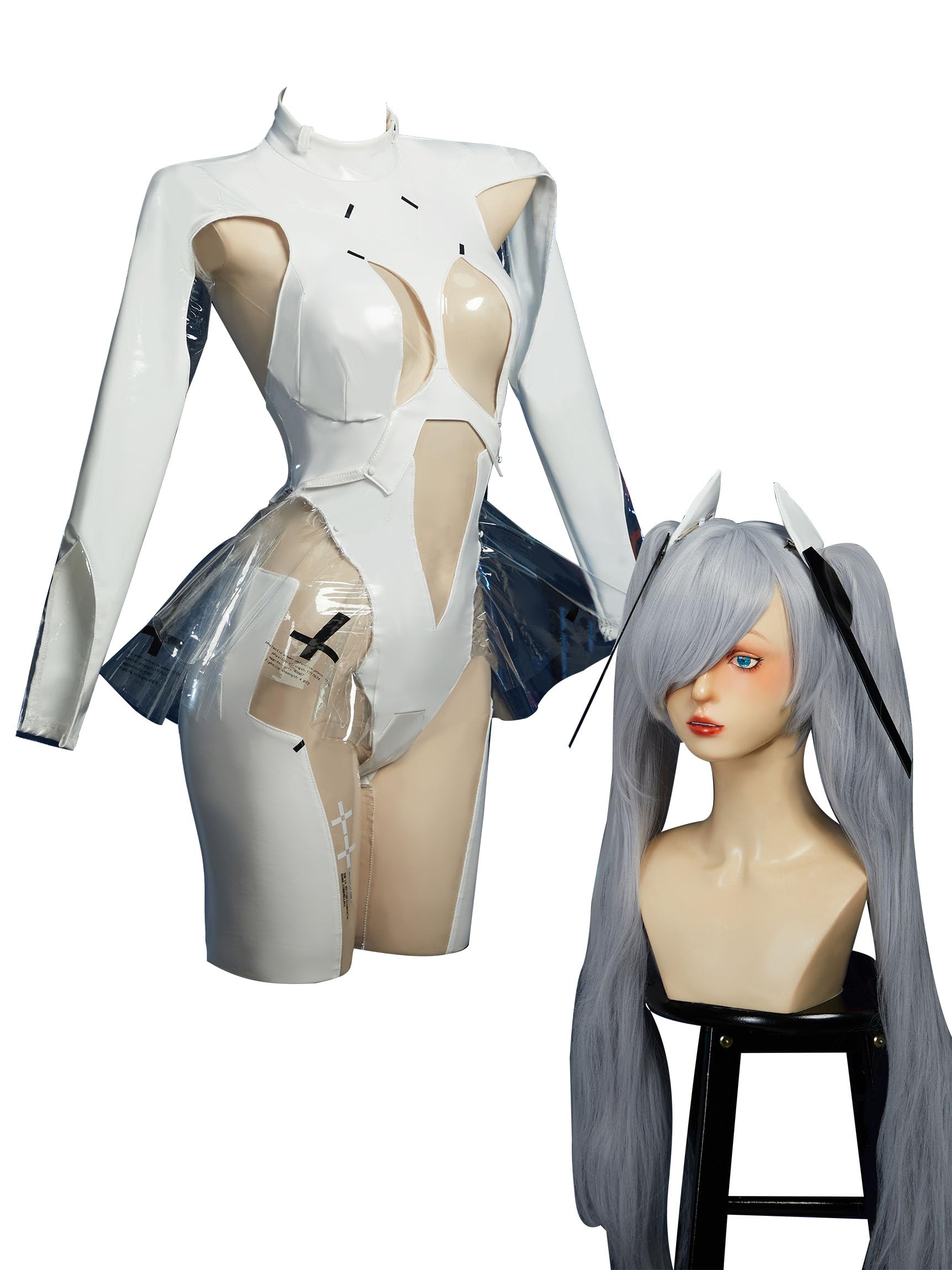 

Miccostumes Взрослая униформа боди с длинным рукавом и купальник костюм для косплея с открытой грудью и милым верхом и низом идеально подходит для маскарадов и белый