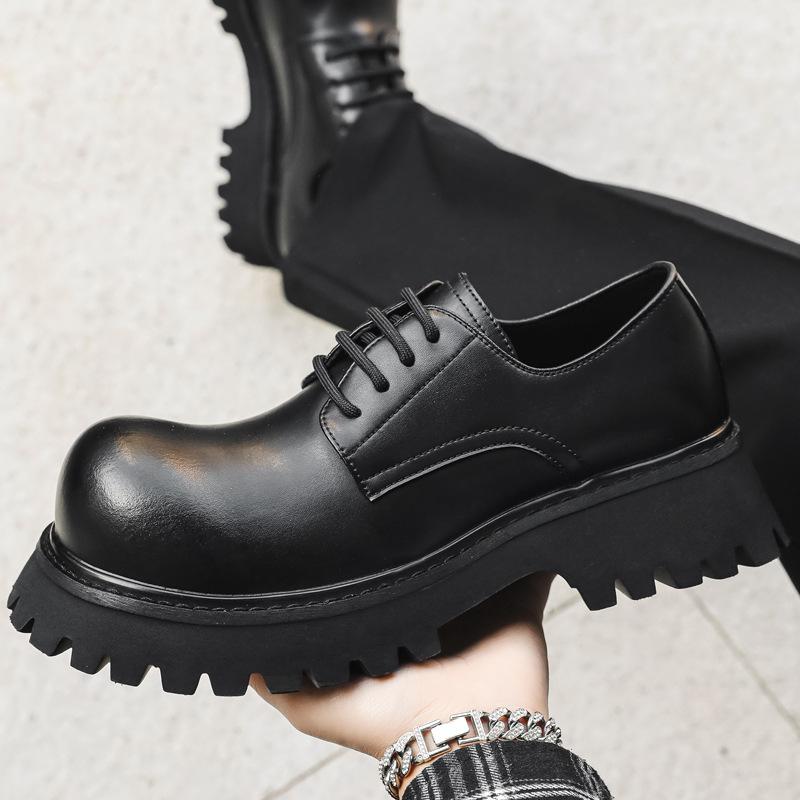 

Молодежная нишевая кожаная обувь для мальчиков, чтобы увеличить высоту досуга, трендовая обувь из толстой подошвы высокого класса, универсальная, крутая, красивая мужская обувь 32 38 чёрный
