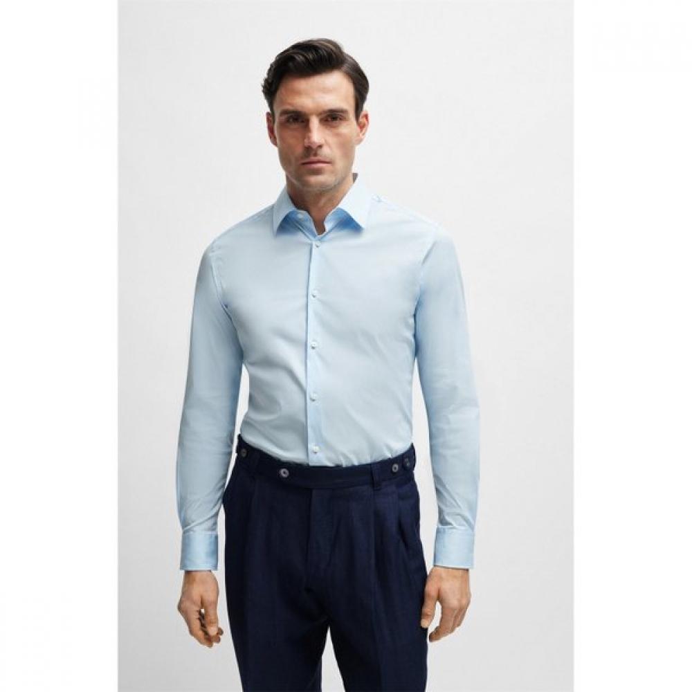 Boss Stretch Cotton Blend Poplin Slim Fit Shirt Light Blue 50504802455 39