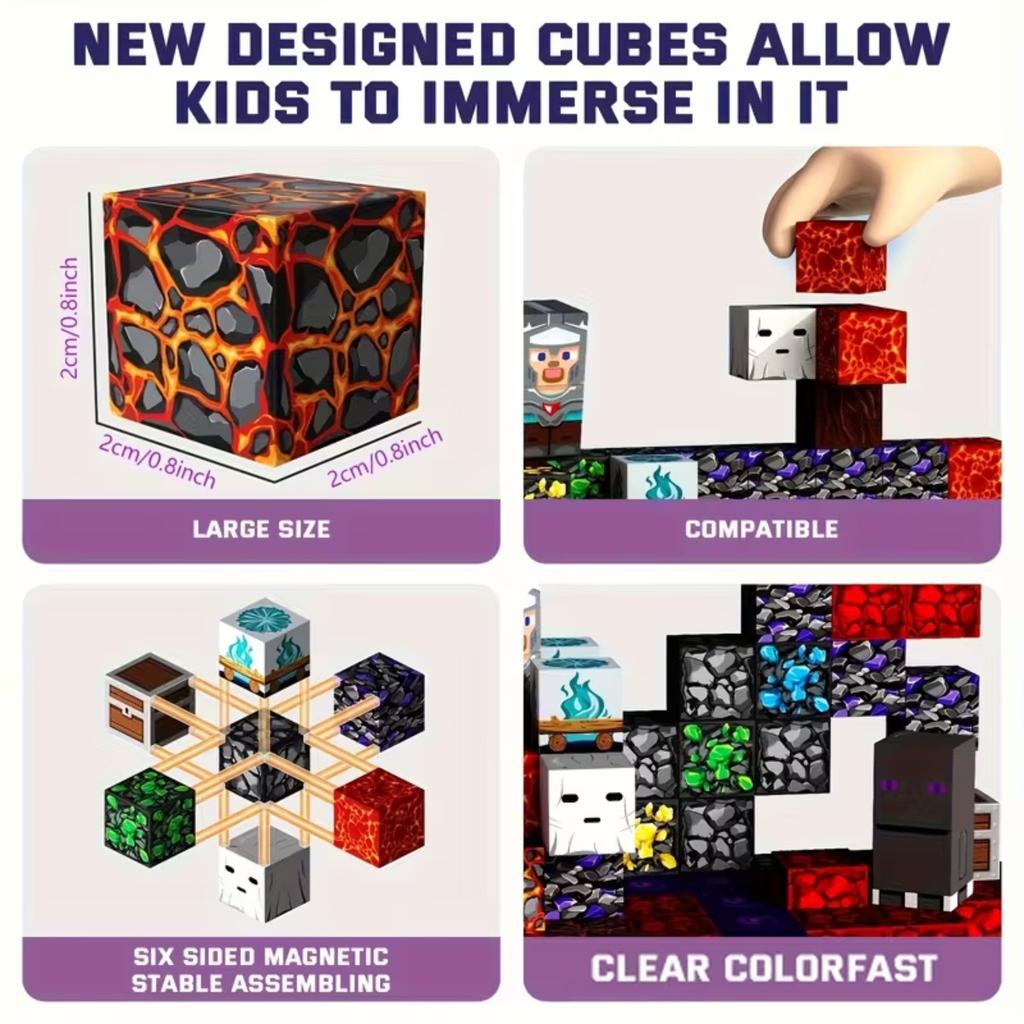 Magnetic Building Blocks Mine World Magnet The End Ender Sword Forest Cabin Cubes Set Stem Sensory Brick Cube Toys Children Gift