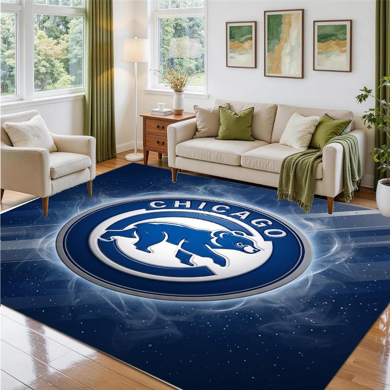 Chicago Cubs Design Crystal Velvet Rug Soft Decorative Mat for Bedroom Entrance