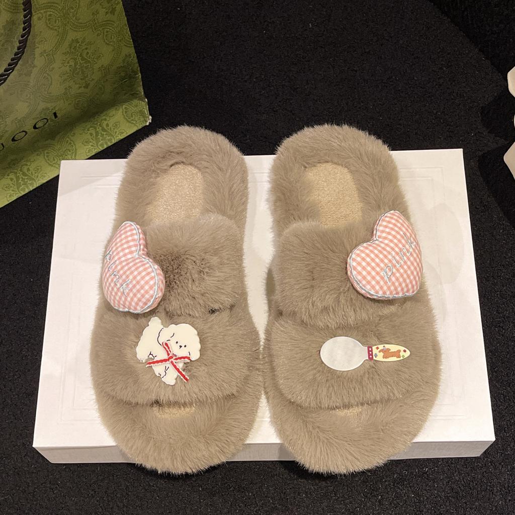 Women Cotton Slippers Autumn Winter New Fashion Outdoor Non Slip One Word Slippers Lightweight Comfortable Soft Sole Plush Shoes