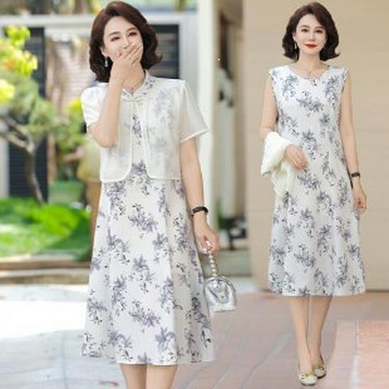 

Elegant Loose-Fit Chiffon Dress with Wide-Leg Skirt for Middle-Aged and Elderly Women 5XL сірий колір