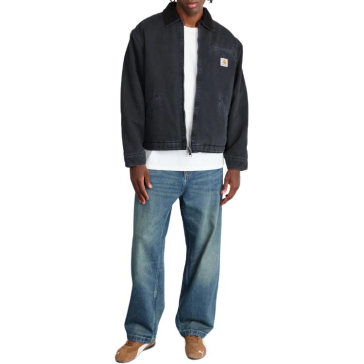 Carhartt WIP Solid Color Label Pocket Zipper Loose Fit Long Sleeve Denim Jacket Men jackets I03587800E06