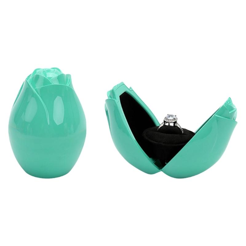 Double Opening Rose Shaped Pendant Box Velvets Lined Engagement Ring Holder Stylish Jewelry Organizer with Soft Interior