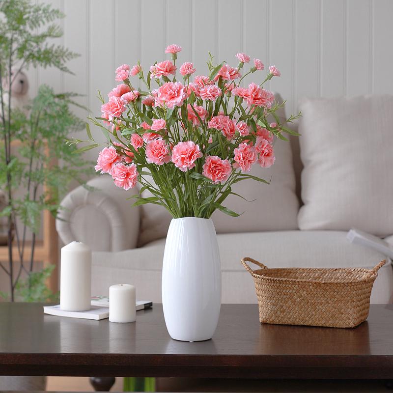 Carnation Silk Flower Bouquet with Vase - Artificial Floral Arrangement for Home Decor