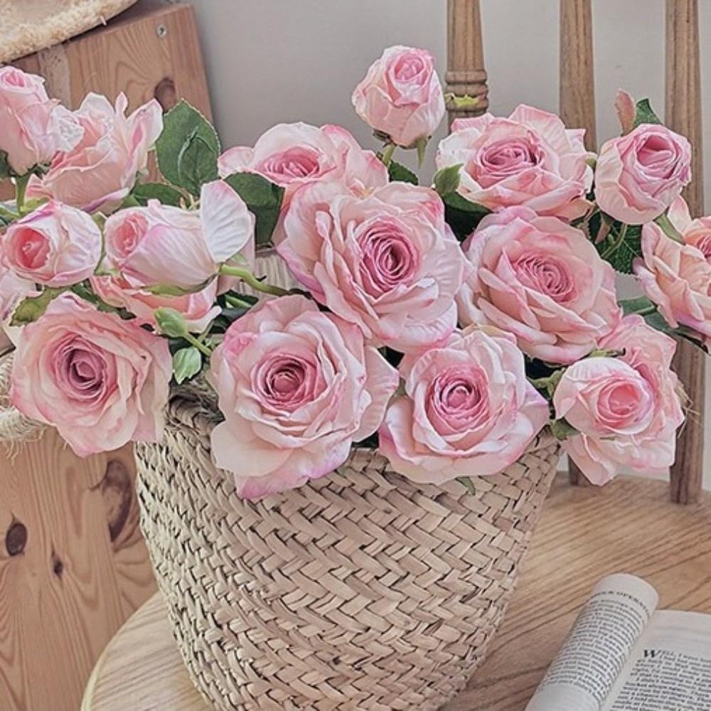 Burnt Edge Rose Artificial Rose Branch 3 Heads Fake Bouquet New Fake Peony  Wedding