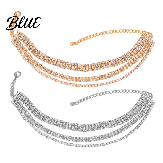 Beach Anklet Women Anklet Sparkling Three-Layer Rhinestone Durable Alloy Adjustable