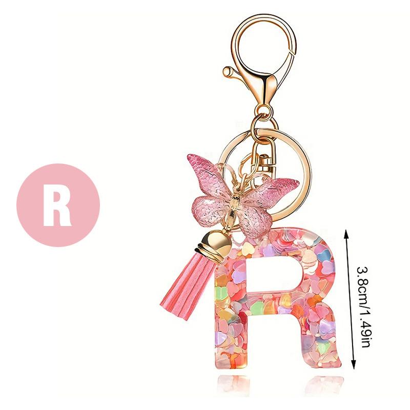 Pink Letter Keychain Heart Sequin Butterfly Tassel Keychain Epoxy Pendant Accessory For Women