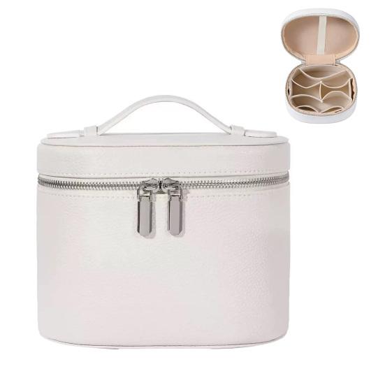 Wodoodporna kosmetyczka podróżna ze sztucznej skóry, organizer na kosmetyki z przegródką i rączką, przenośna kosmetyczka dla kobiet