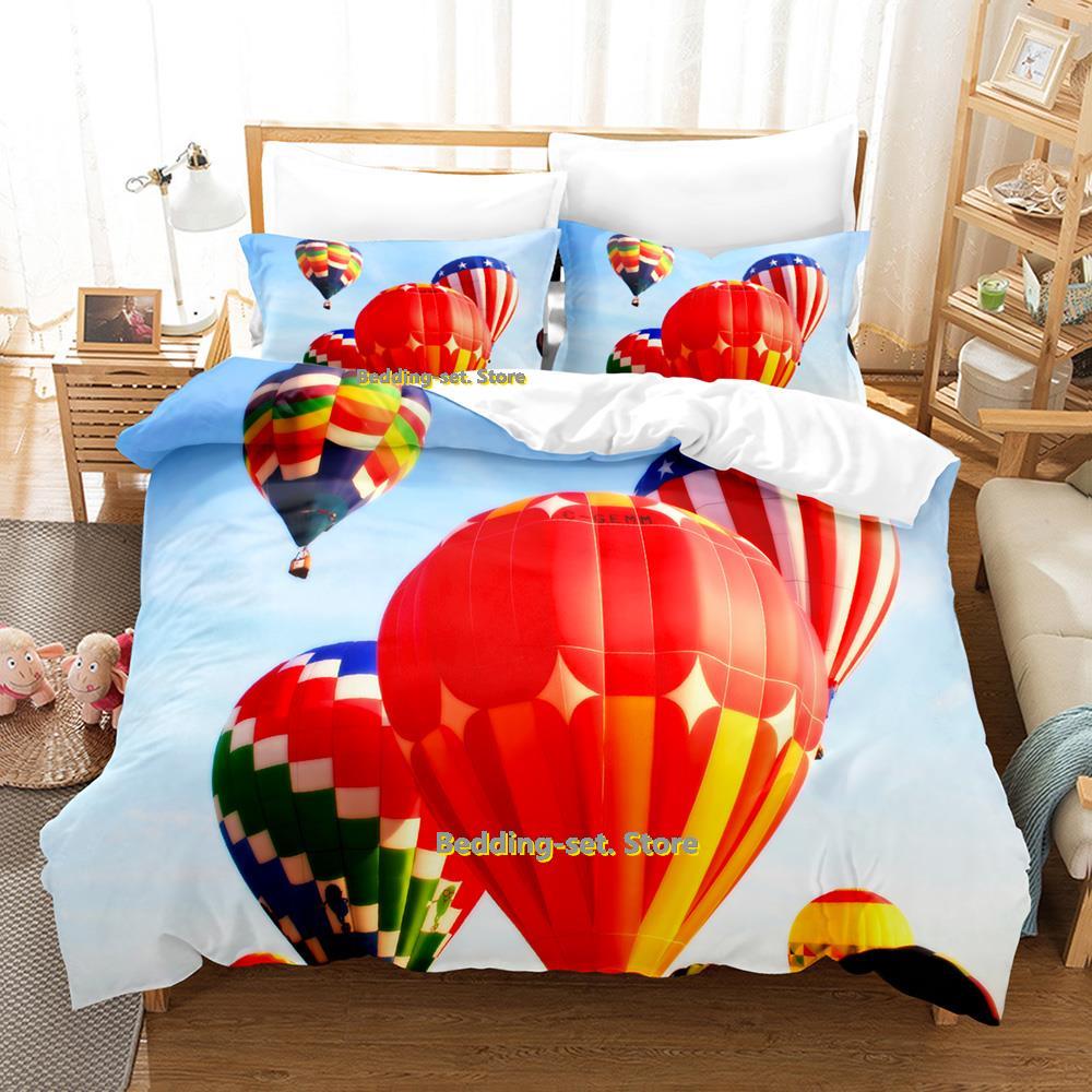 Comforter Air Balloon Bedding Set Single Twin Full Queen King Size Bed Set Adult Kid Bedroom Three-Piece Suits 3D Anime Bed Sheet
