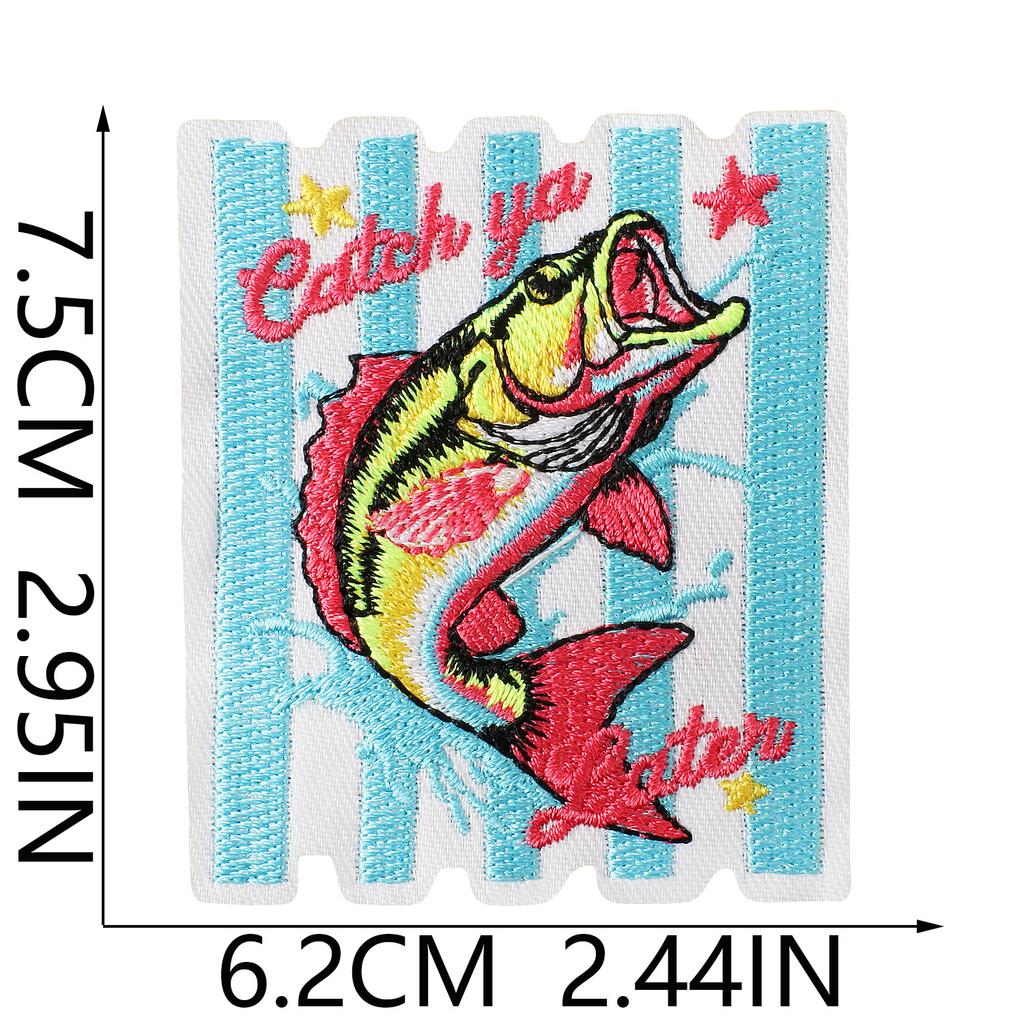 Fishing Theme Embroidery Cloth Sticker Ironing Outdoor Clothing Fishing Gear Bag Catch Pattern Diy Decorative Embroidery Mark Boy