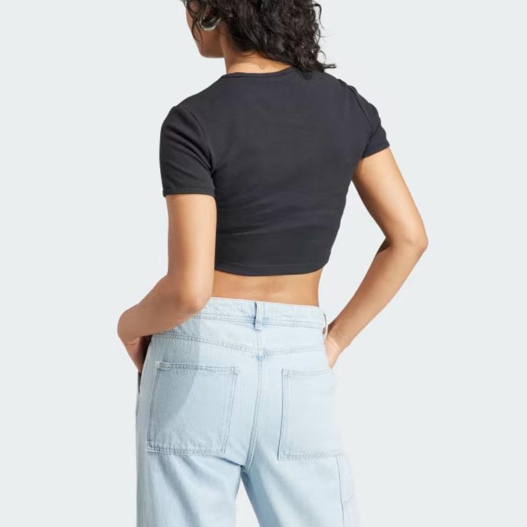 Adidas Originals Essentials Rib Tee With Trefoil Logo Women Tops Black II8057