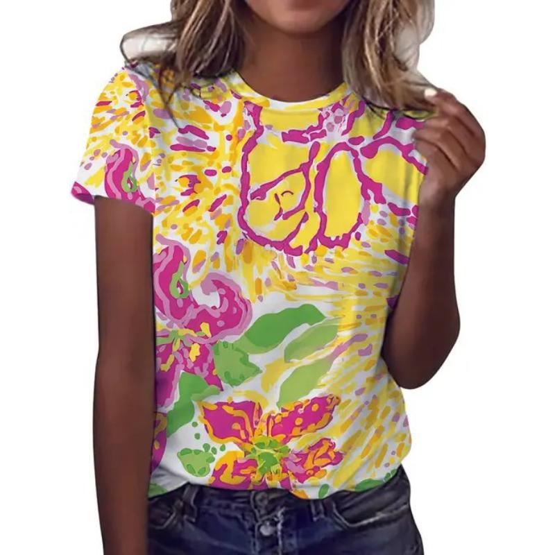 Casual Temperament Top Printed Women's Clothing Crew Neck Short Sleeve Comfortable T-Shirts Women’s