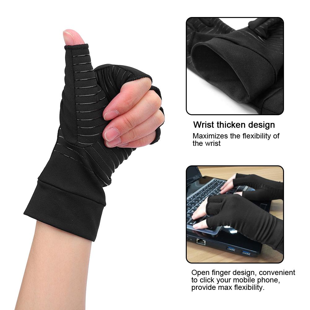 1 Pair Open Finger Arthritis Compression Gloves Copper Infused Content Therapy Gloves