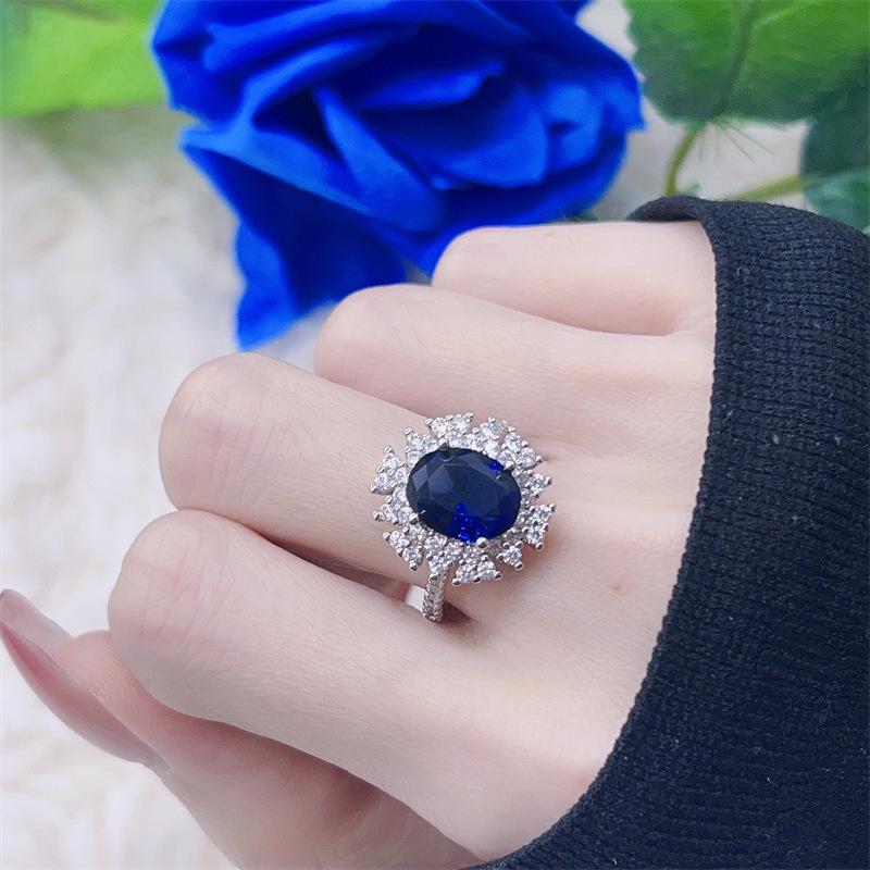 Sea Blue Zircon Jewelry Set: Stud Earrings, Necklace, Adjustable Ring - Retro, Luxurious, Elegant, and Versatile.